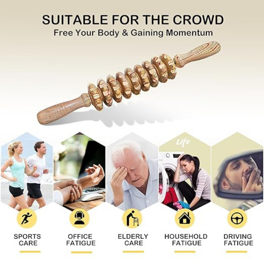 Gear Design 360° Rotation Wooden Massager Stick