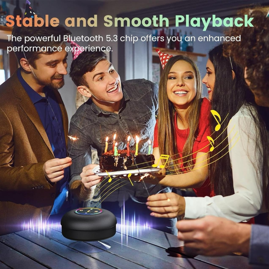 Built-in-Microphone | Mini Bluetooth Shower Audio Device with RGB Lights | Waterproof Suction Cup | IPX4 Bathroom Music Player with Mic | Portable Wireless Sound System | LED Pocket Gadget for Travel