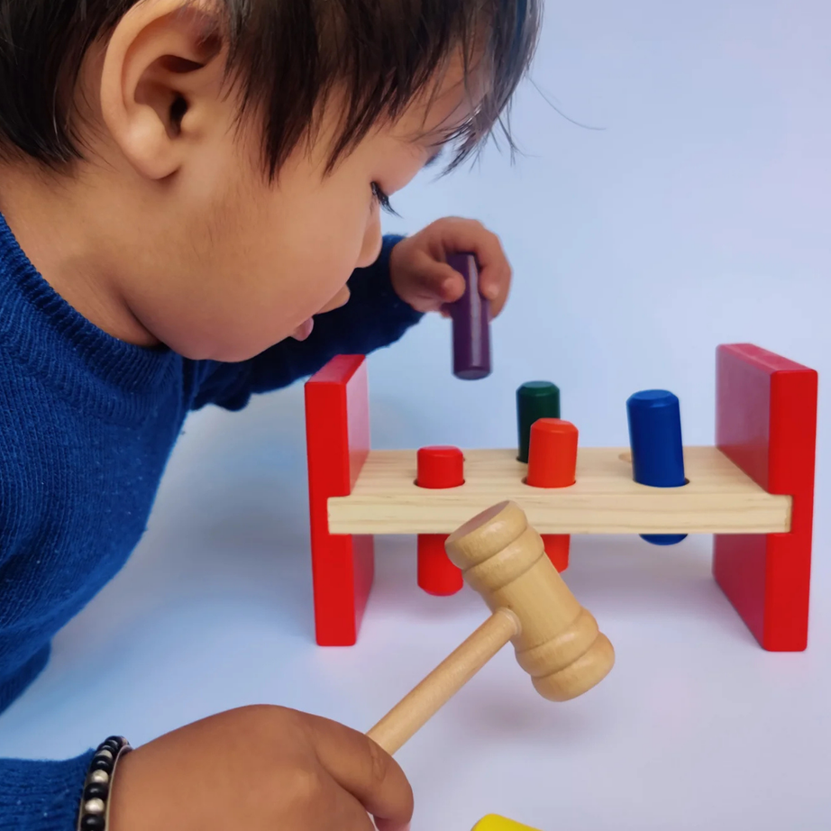 Wooden Hammer and Peg Toy with Wooden Bench for Kids