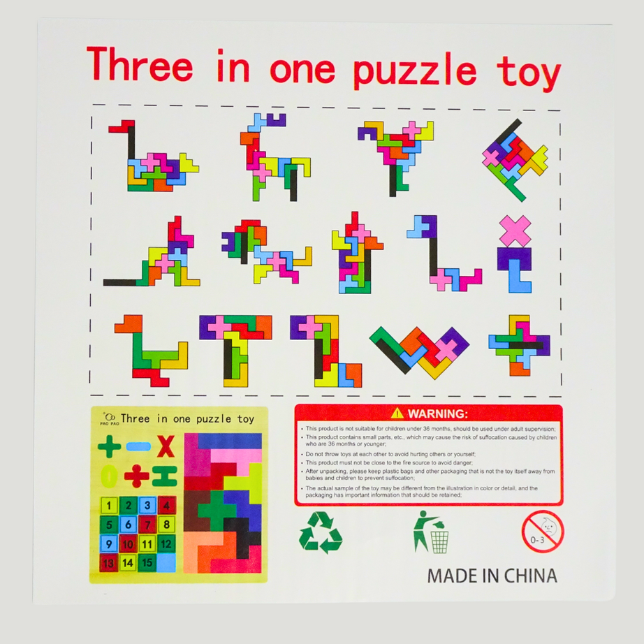 Three-in-One Puzzle with Numbers, Shapes Calculations– KidsBestie Learning Fun!