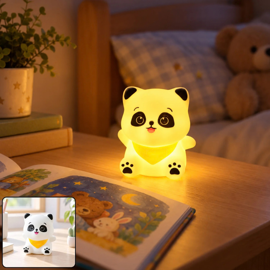 Cute Cartoon Hammer Choo Choo With Sound and Light For Kids and Two Panda Mini Night Light Combo