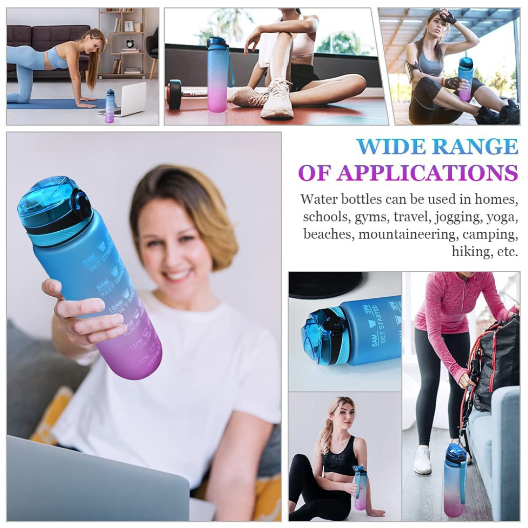 Daily Tracking Leakproof Motivational Water Bottle with Time Marker & Straw 1000 ml - Random Color