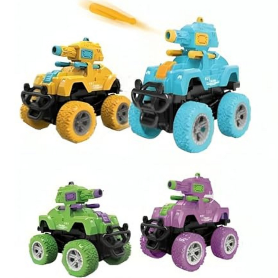 Pack of 4 | 3-in-1 Action Tank Launcher Car | 360° Stunt 4WD |