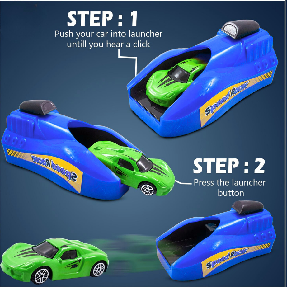 Rapid Launcher + 7 Metal Monster Racers Set | High-Speed Racing Action