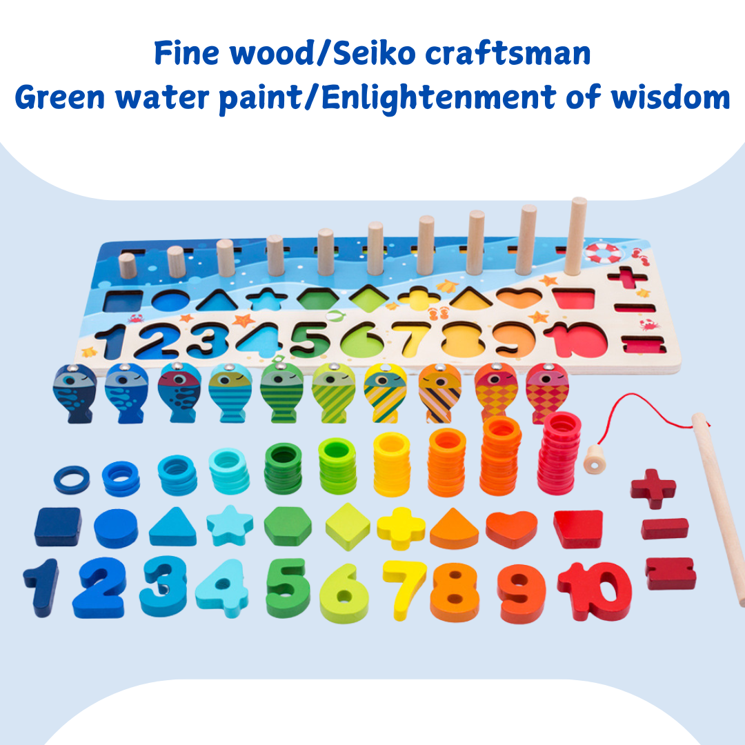 4 IN 1 Fishing Montessori Learning Board for Kids with Brown Box