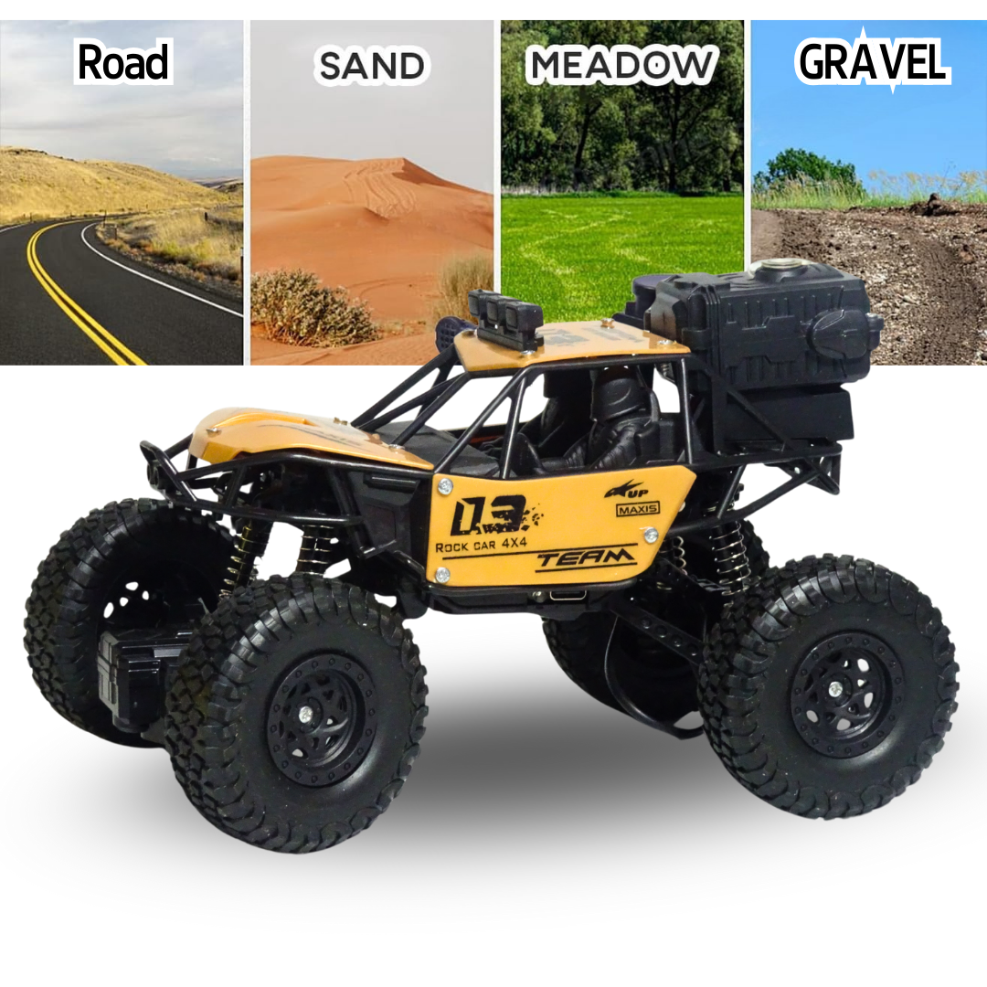 Rock Crawler RC Car with Alloy Body & Spray Effect – Power, Style & Thrill! (Random Colours)