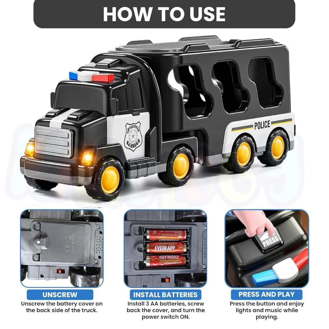 5 in 1 Double Decker Transport Truck | Carrier Truck with 4 Mini Cars Including Helicopter | Durable Vehicle Toy for Kids