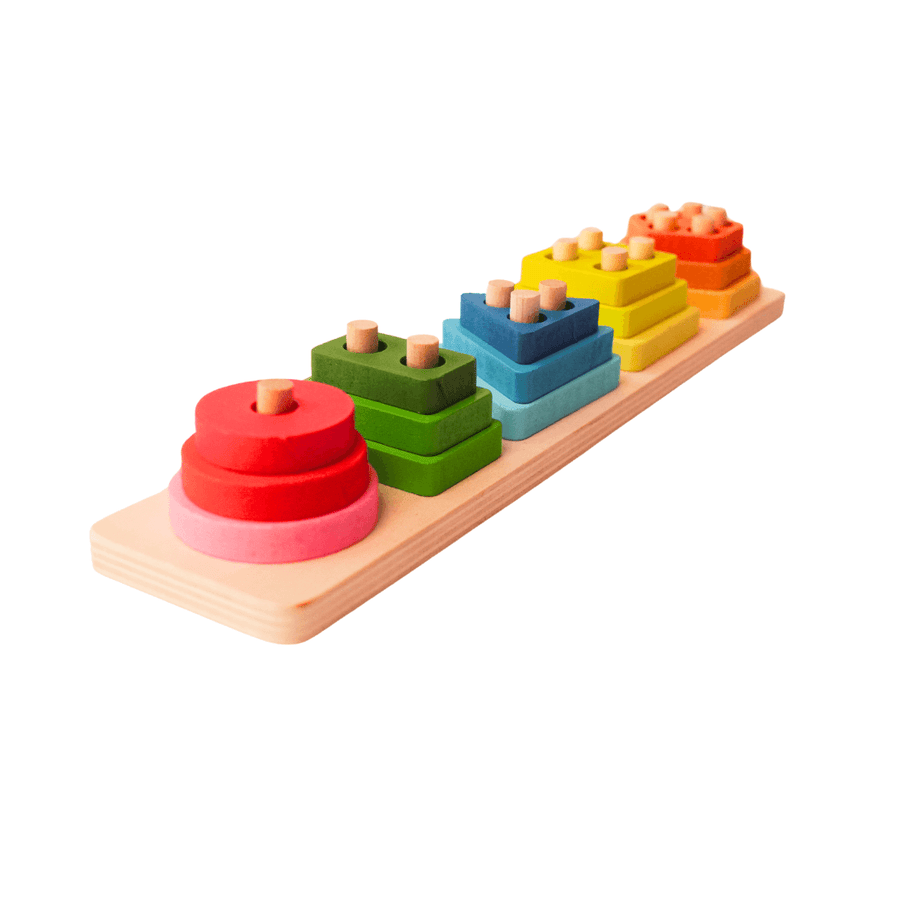 5 shapes - Wooden Colorful Shape Sorting Stacking Rings Toys - Kids Bestie