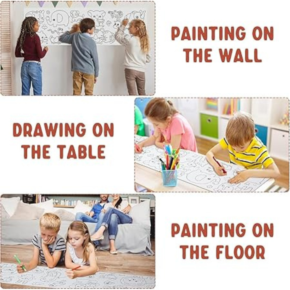Kids Creative Art Combo Set – Painting Roll, Rollable Crayons & 12-Shade Colour Pencils
