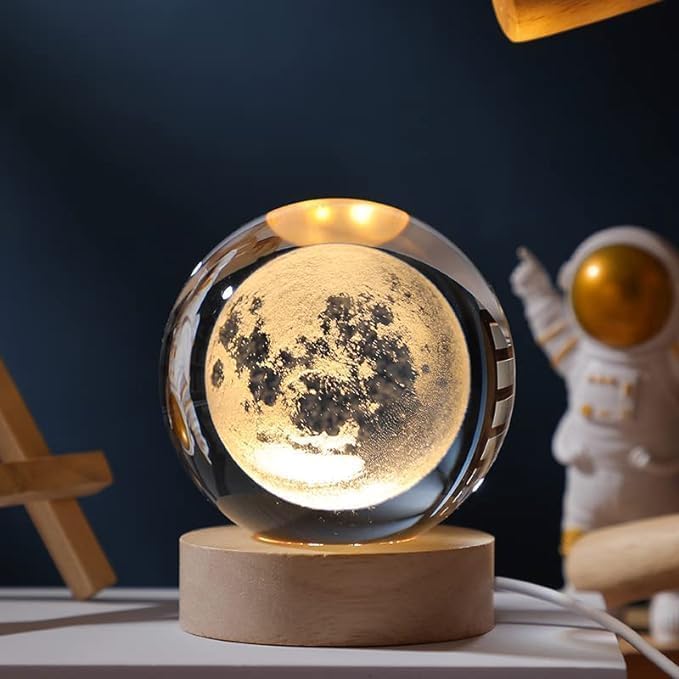 Galaxy 3D Crystal Ball Night Light with Wooden Base USB Table LED Wooden Crystal Ball for Home Office Decoration Birthday Gift Adults - Random Design