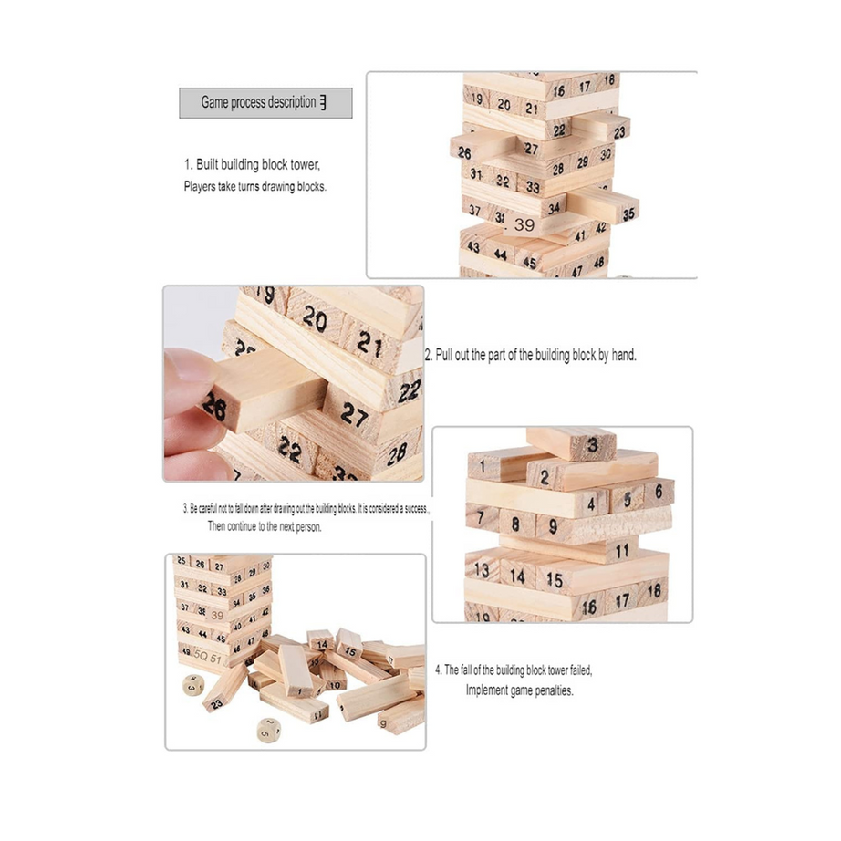 Kidsbestie-54 Pcs Blocks Big Wooden Wiss Toy, Balancing and Stacking Toys for Kids