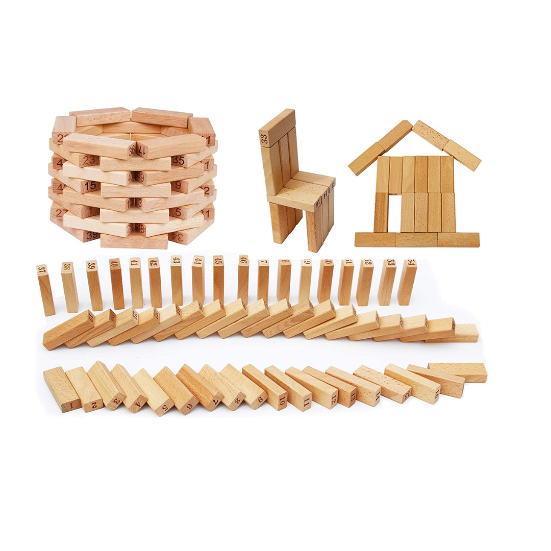 Kidsbestie-54 Pcs Blocks Big Wooden Wiss Toy, Balancing and Stacking Toys for Kids