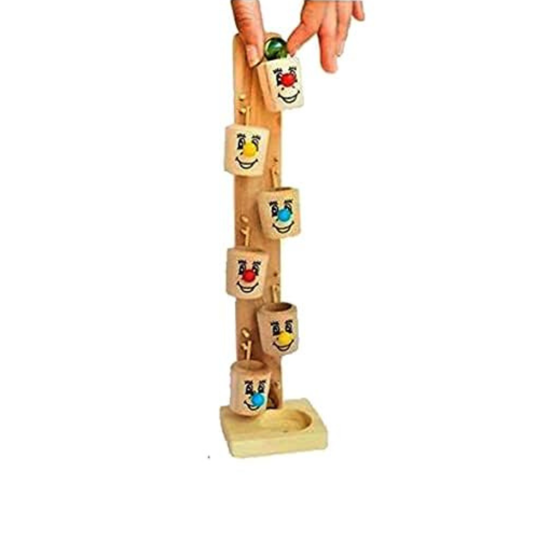 Wooden Basket Clown Ball | Marble Run | Goli Game – Montessori Activity Toy for Kids(Random colours)