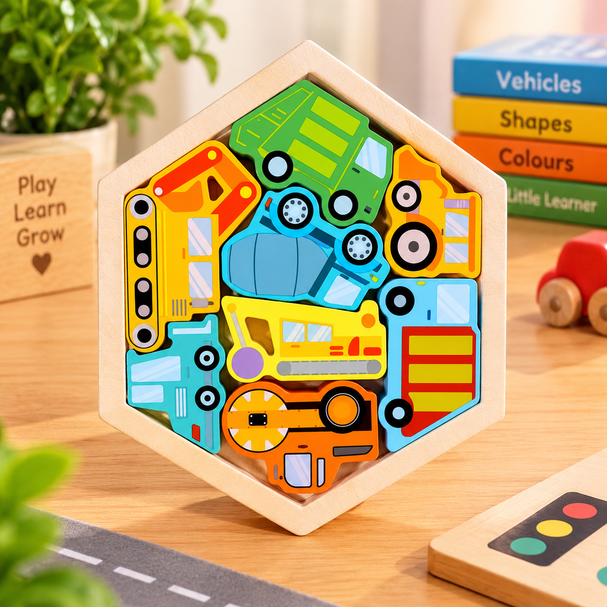 Wooden Vehicles Puzzle Set for Kids – Colourful Transport & Emergency Vehicle Learning Puzzle – Fine Motor & Problem-Solving Toy