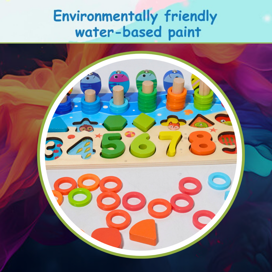 4 IN 1 Fishing Montessori Learning Board for Kids with Brown Box