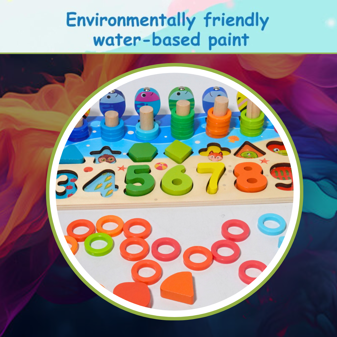 4 IN 1 Fishing Montessori Learning Board for Kids with Brown Box