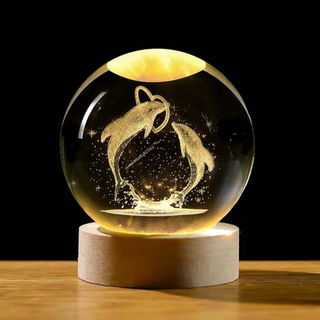 Galaxy 3D Crystal Ball Night Light with Wooden Base- Random Design