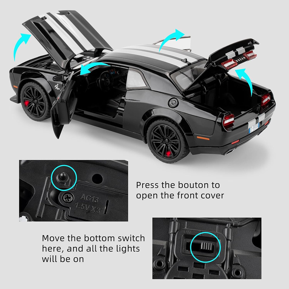 Premium 1:24 Die-Cast Dodge Challenger Car with All Door Opening and Sound – Best Valentine Gift