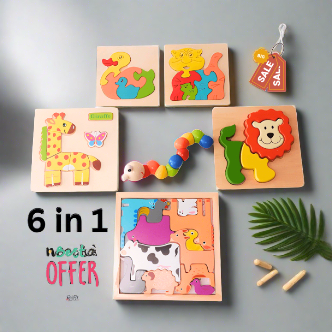 6 in 1 Best Combo of 5 Puzzles + 1 Caterpillar Twister for Kids(Random design will be send) - Kids Bestie