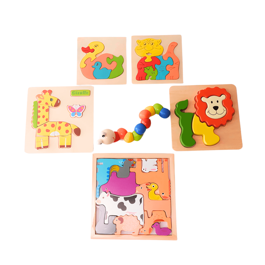 6 in 1 Best Combo of 5 Puzzles + 1 Caterpillar Twister for Kids(Random design will be send) - Kids Bestie
