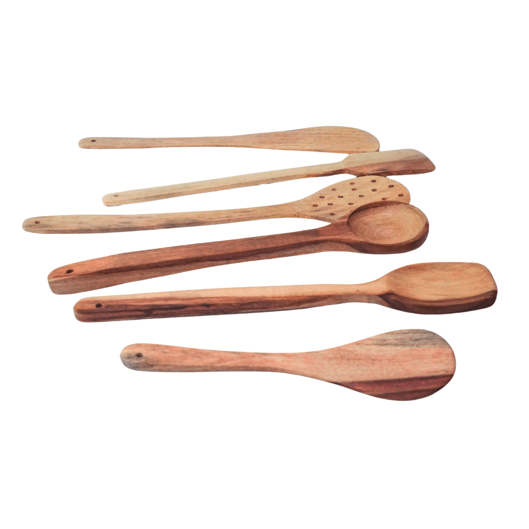 6 Piece Wooden White Spoons (Big) - Kids Bestie