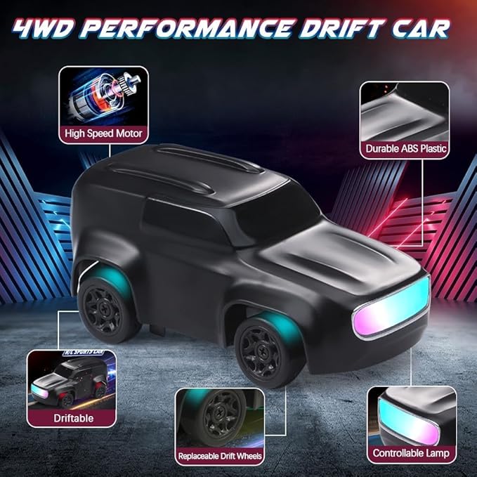Dash Remote Control Car | 2.4Ghz, 1:64 Scale | Rc Cars, Remote Control Car Toy, Rc Drifting Cars, Interchangable Wheel Sleeves, 4 Light & 2 Speed Modes