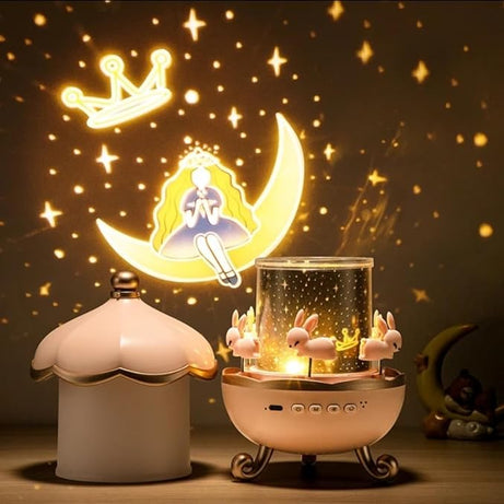 Children's Night Light Rabbit Sky Projector – 360° Rotating LED Galaxy Projector with 6 Film Sets & 5 Colors