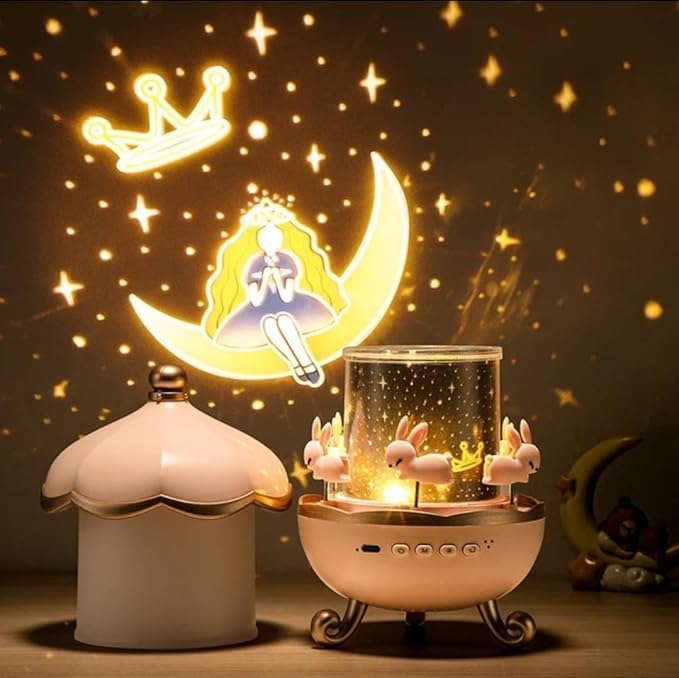 Children's Night Light Rabbit Sky Projector – 360° Rotating LED Galaxy Projector with 6 Film Sets & 5 Colors