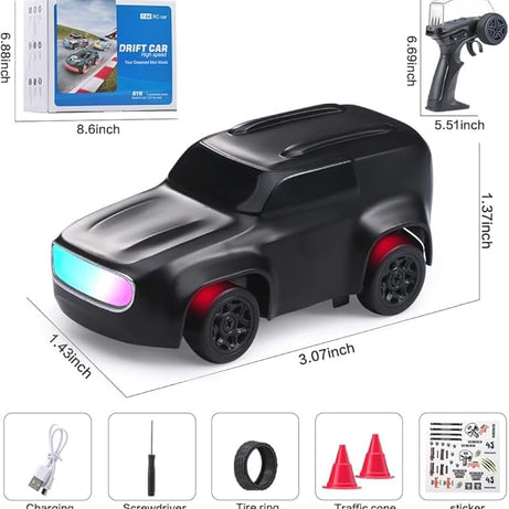 Dash Remote Control Car | 2.4Ghz, 1:64 Scale | Rc Cars, Remote Control Car Toy, Rc Drifting Cars, Interchangable Wheel Sleeves, 4 Light & 2 Speed Modes