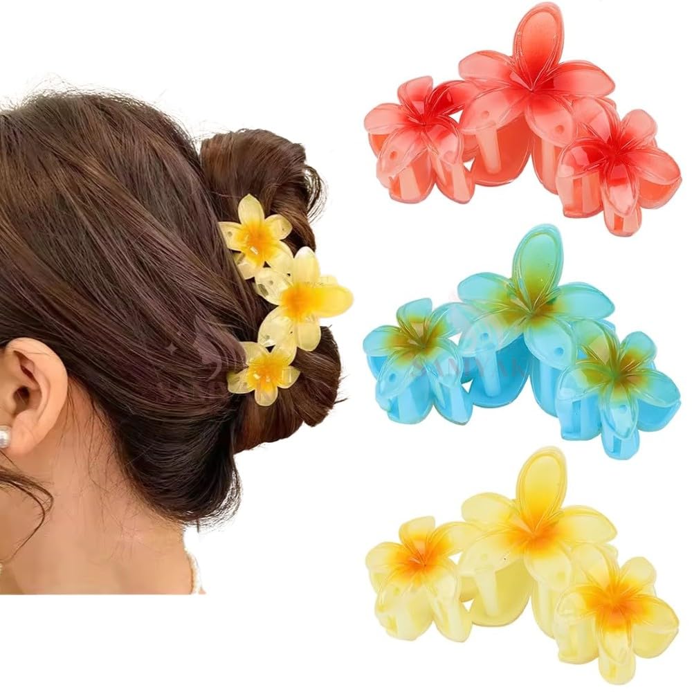🌸 Hawaii Hair Claw Clips 🌈 | Glossy Flower Design Stylish Hair Accessories (Random Colour)