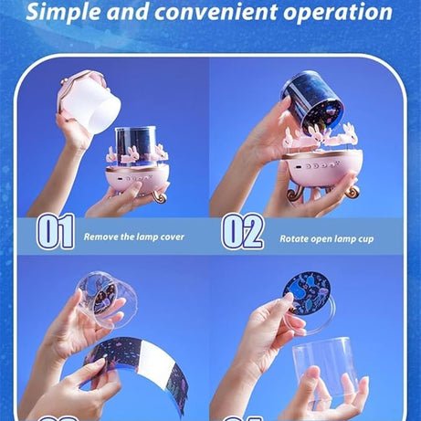 Children's Night Light Rabbit Sky Projector – 360° Rotating LED Galaxy Projector with 6 Film Sets & 5 Colors