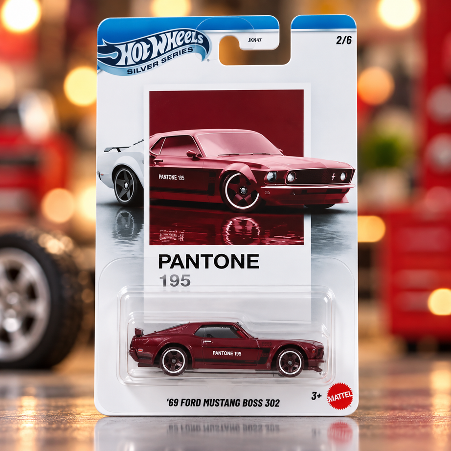 Hot Wheels Silver Series ’69 Ford Mustang Boss 302 – Pantone 195 Die-Cast Car | 1:64 Scale Collectible