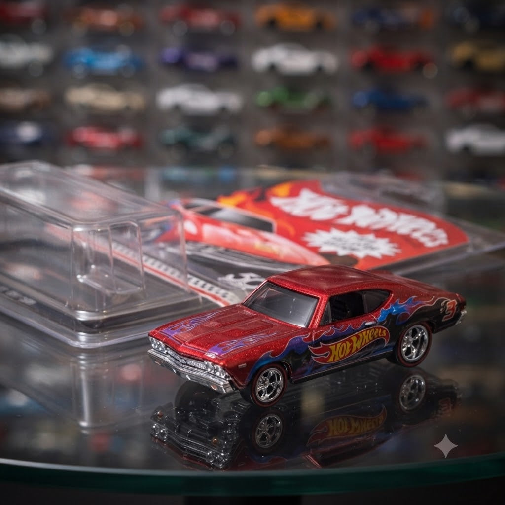 Hot Wheels 50th Anniversary '68 Chevy Chevelle SS - Spectraflame Red with Flame Decals and Redline Tires