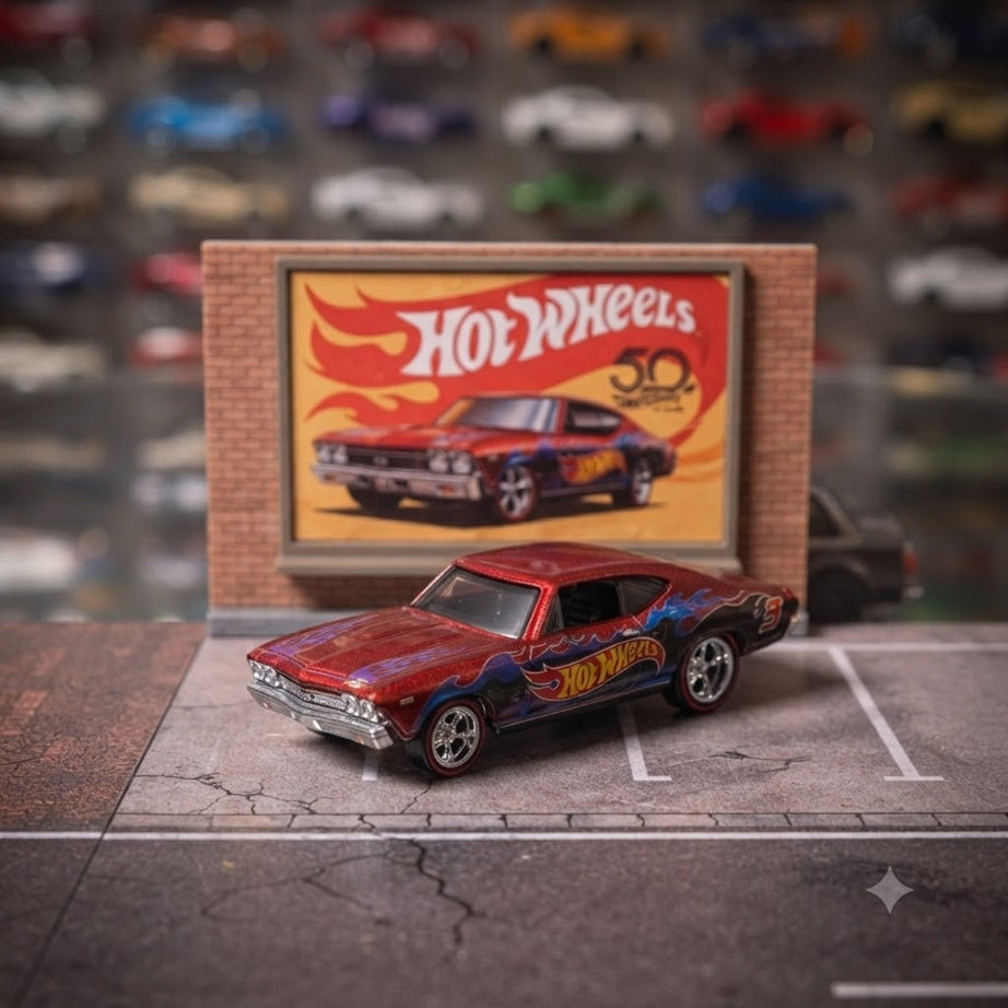 Hot Wheels 50th Anniversary '68 Chevy Chevelle SS - Spectraflame Red with Flame Decals and Redline Tires