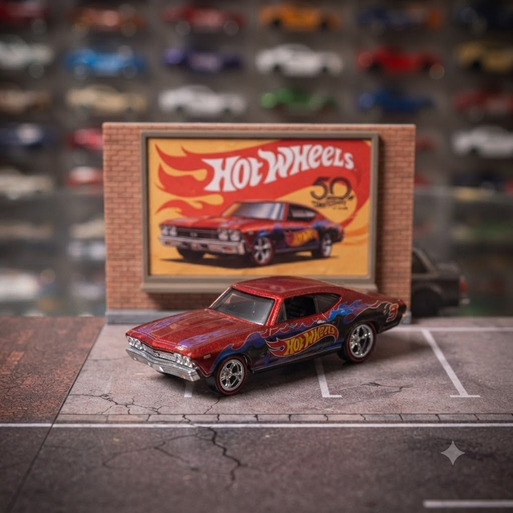 Hot Wheels 50th Anniversary '68 Chevy Chevelle SS - Spectraflame Red with Flame Decals and Redline Tires