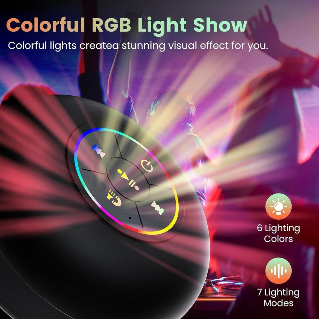 Built-in-Microphone | Mini Bluetooth Shower Audio Device with RGB Lights | Waterproof Suction Cup | IPX4 Bathroom Music Player with Mic | Portable Wireless Sound System | LED Pocket Gadget for Travel