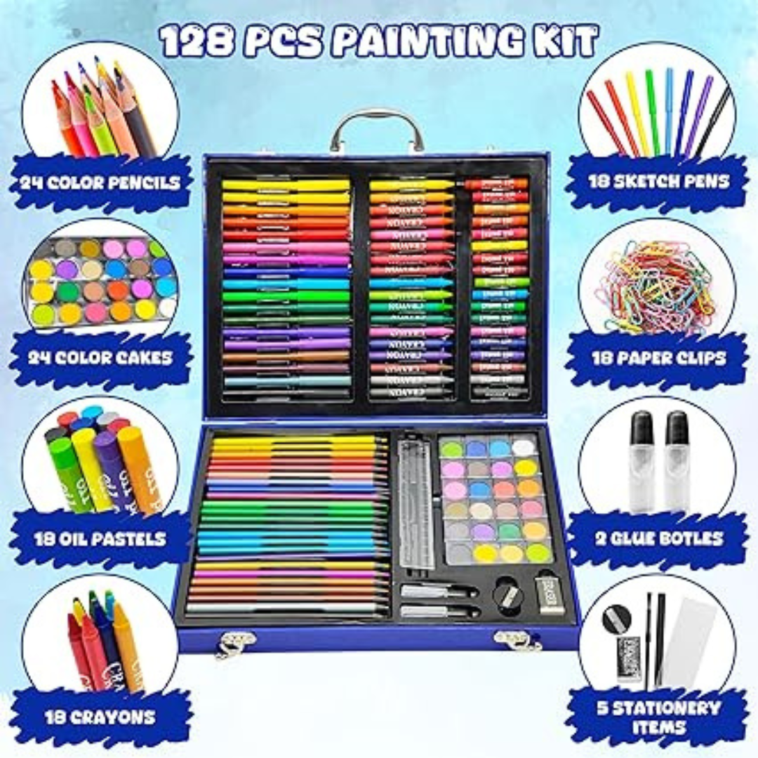 128 Pcs Space Theme Drawing & Painting Kit | Complete Art Set for Kids