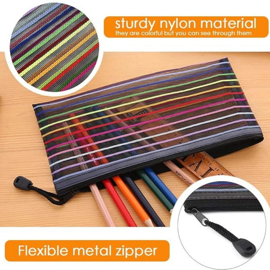 Rainbow Zipper Mesh Pouch for Travel (Pack of 5)