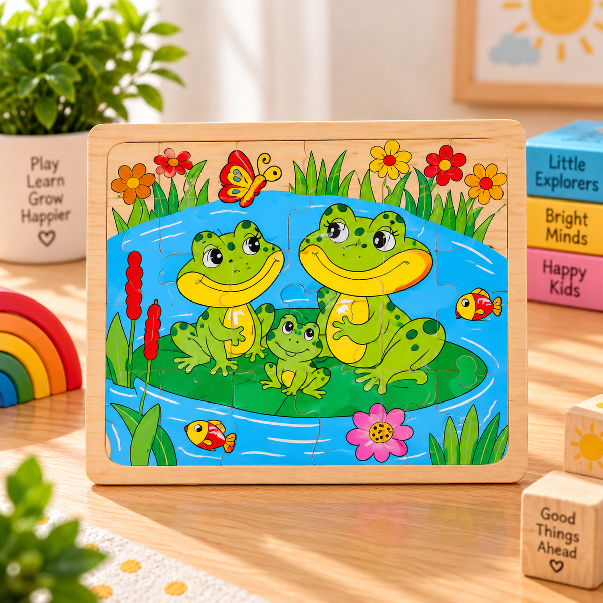 Kids Wooden Cartoon Jigsaw Puzzle Board – Colourful Educational Picture Puzzle for Early Learning & Brain Development