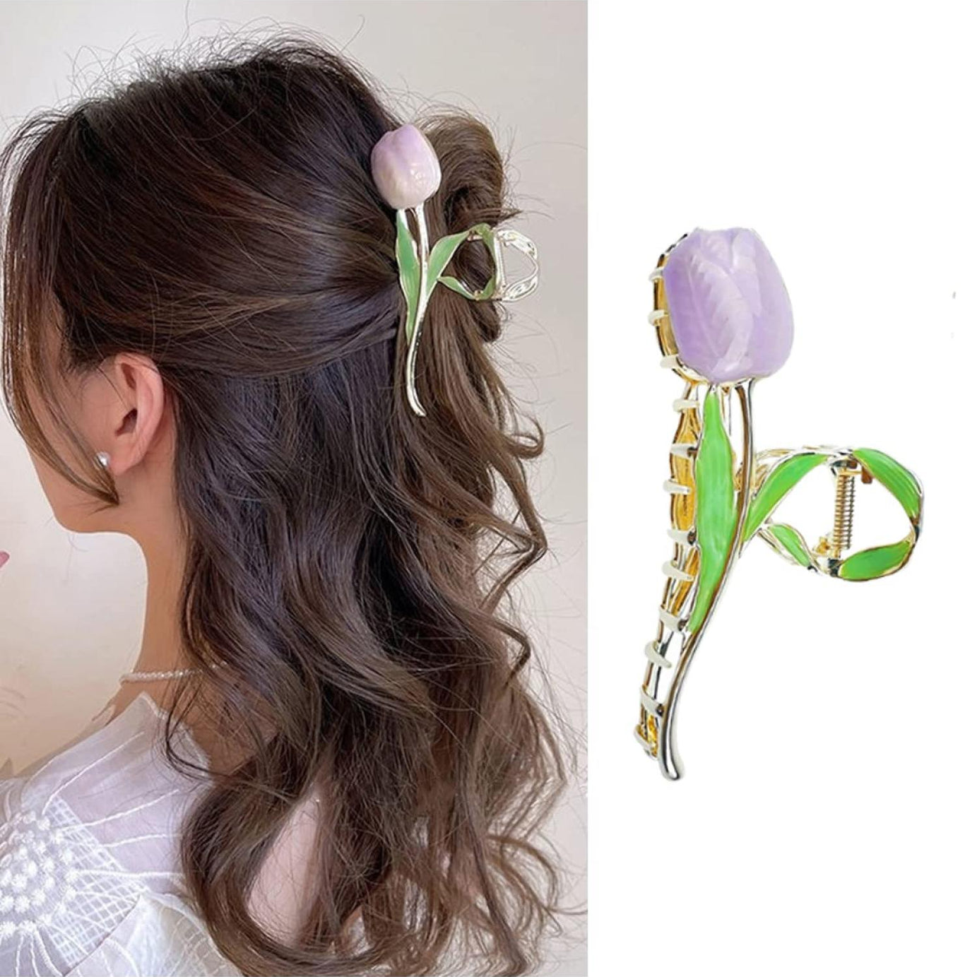 🌷 Elegant Purple Tulip Metal Hair Claw for Girls | KidsBestie