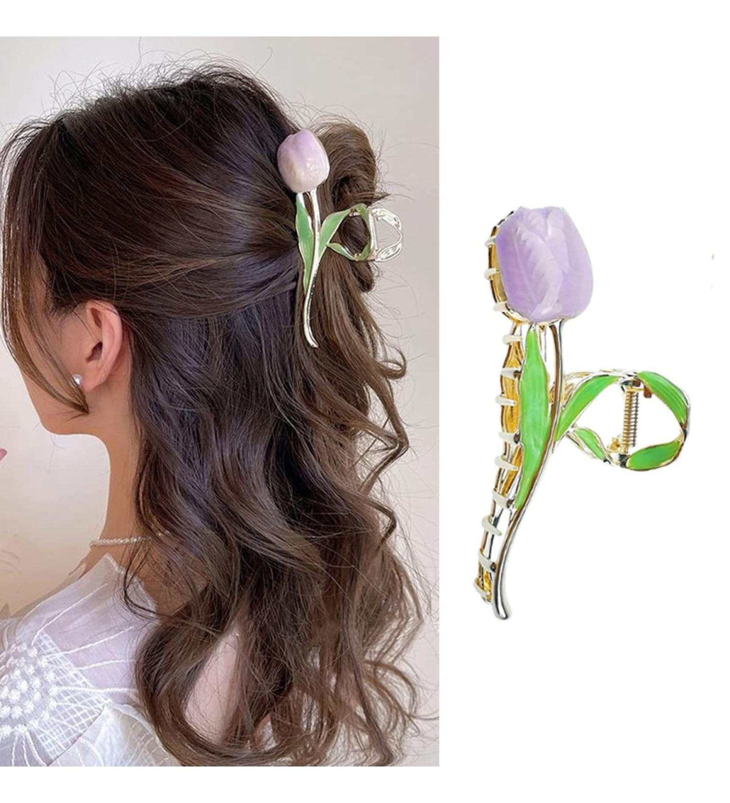 🌷 Elegant Purple Tulip Metal Hair Claw for Girls | KidsBestie