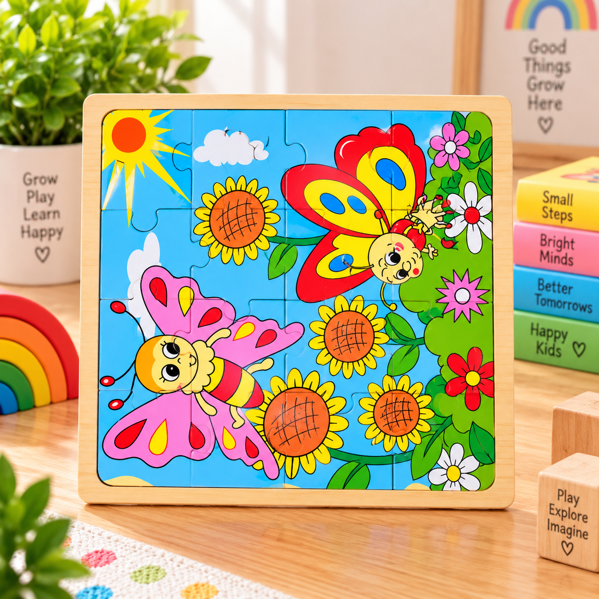Kids Wooden Cartoon Jigsaw Puzzle Board – Colourful Educational Picture Puzzle for Early Learning & Brain Development