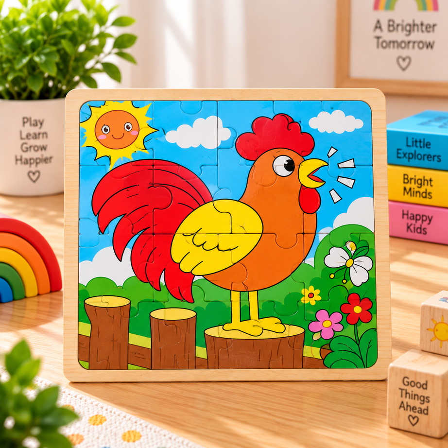 Kids Wooden Cartoon Jigsaw Puzzle Board – Colourful Educational Picture Puzzle for Early Learning & Brain Development