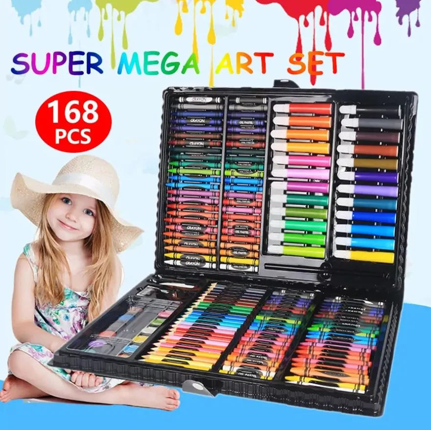 168 Pieces Art Set for Kids with Case + Sticker Set and 2 Wrist Metal Band Combo