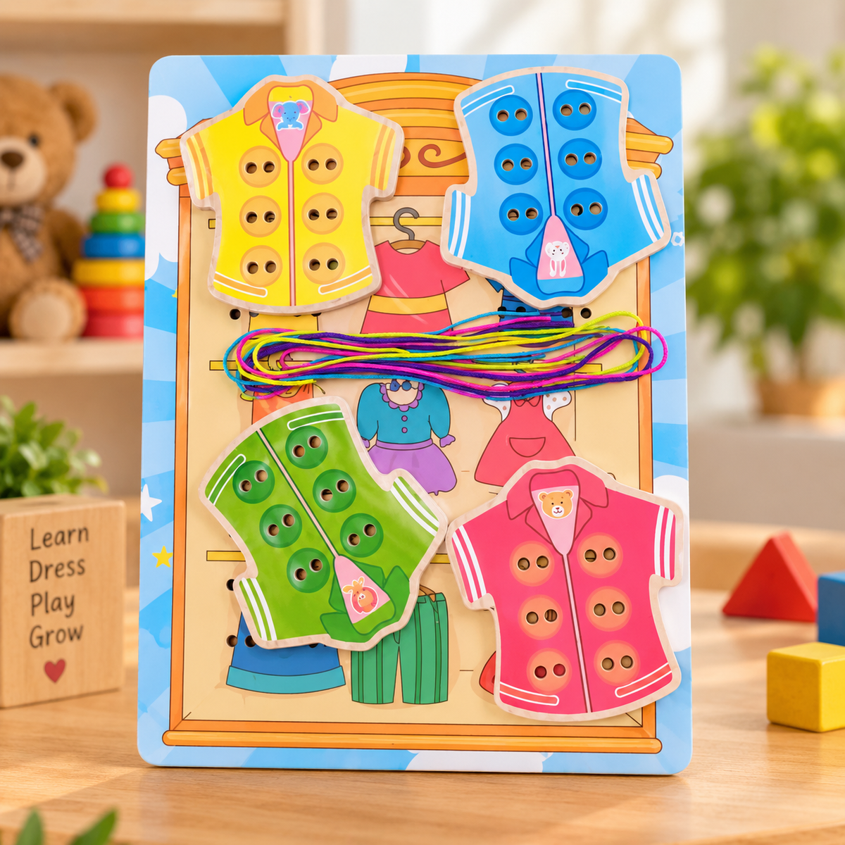 Wooden Lacing & Threading Activity Boards for Kids – Assorted Learning Themes