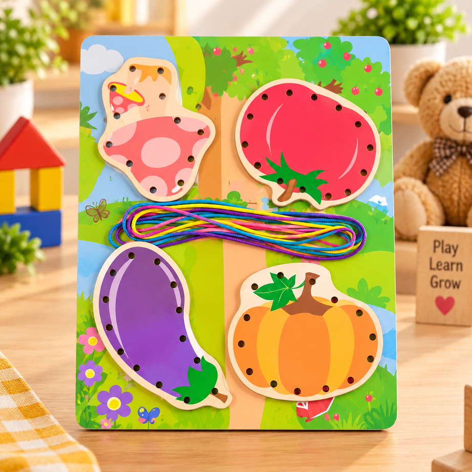 Wooden Lacing & Threading Activity Boards for Kids – Assorted Learning Themes