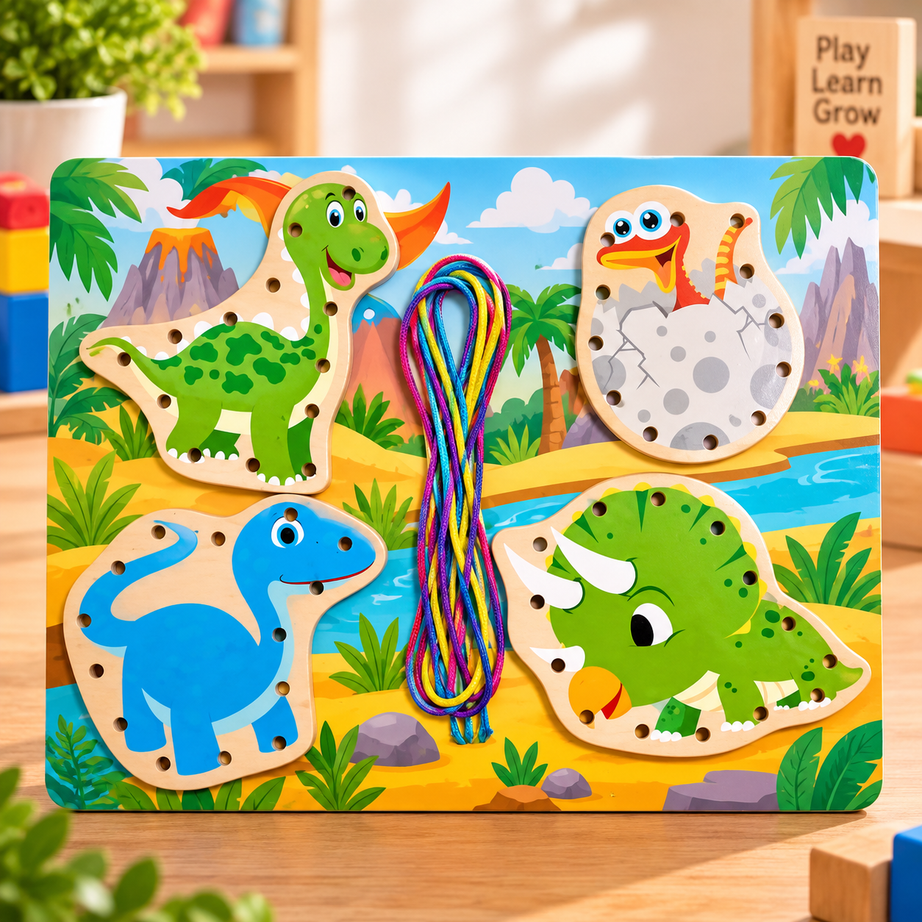 Wooden Lacing & Threading Activity Boards for Kids – Assorted Learning Themes