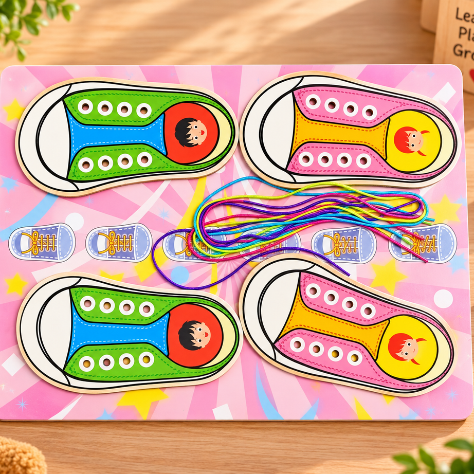 Wooden Lacing & Threading Activity Boards for Kids – Assorted Learning Themes