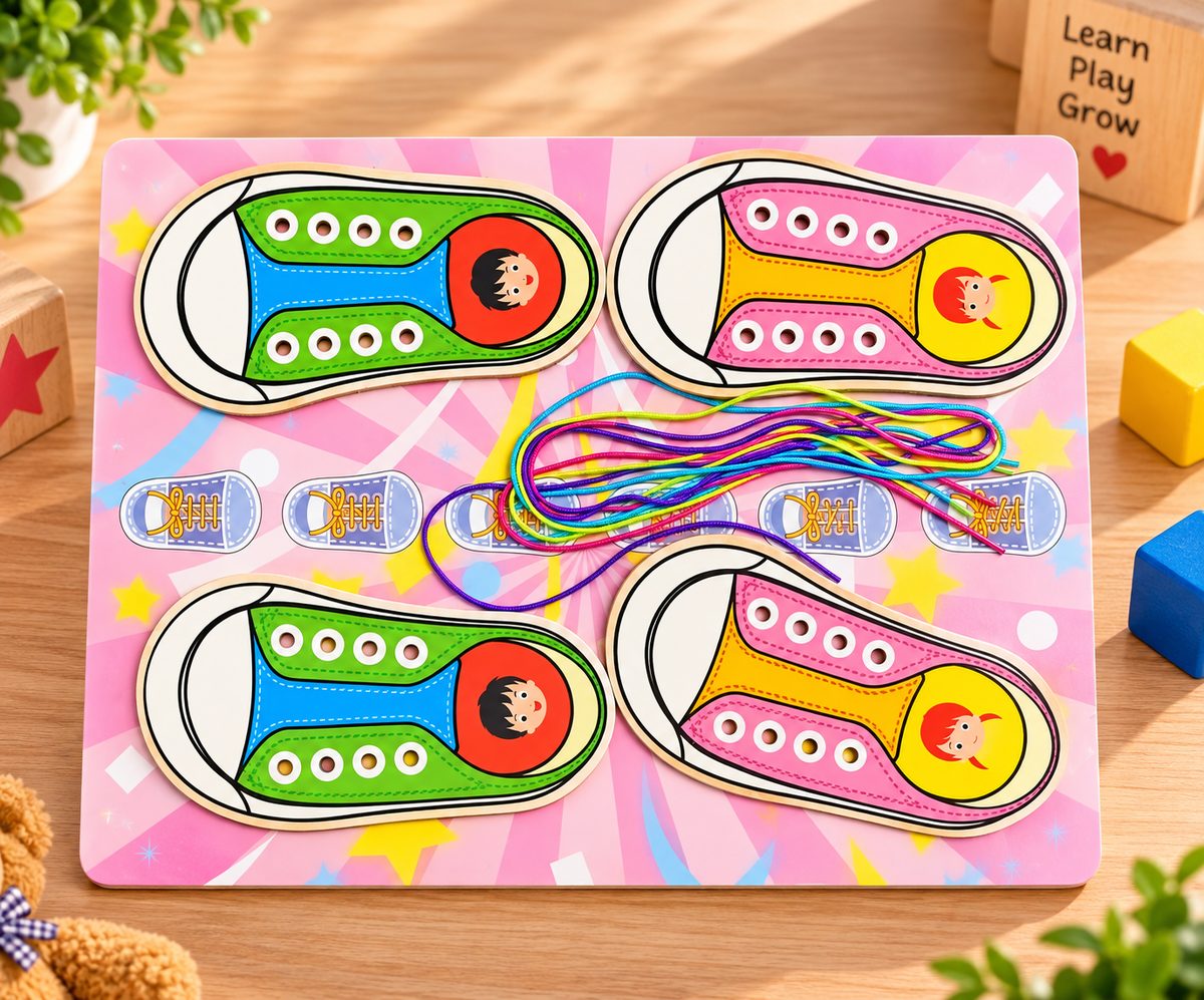 Wooden Lacing & Threading Activity Boards for Kids – Assorted Learning Themes
