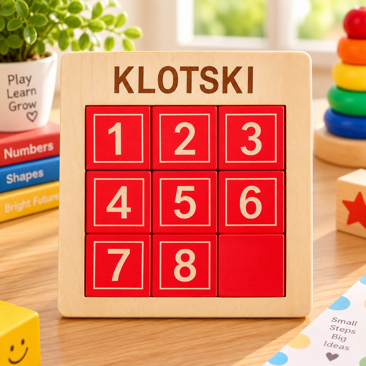 Wooden Klotski Number Sliding Puzzle – 1 to 8 Educational Brain Teaser & Logic Game for Kids